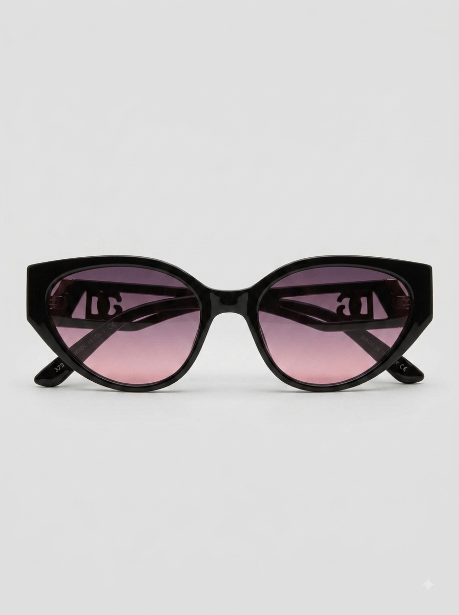 Black Cat-Eye Sunglasses – Premium Gradient Pink Lens, Designer-Inspired