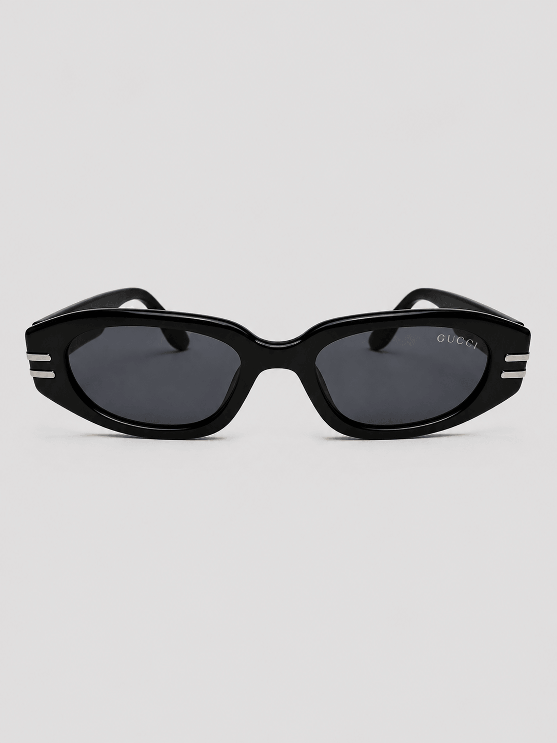 Black Oval Sunglasses – Premium Silver-Accent Frame, Universal Fit
