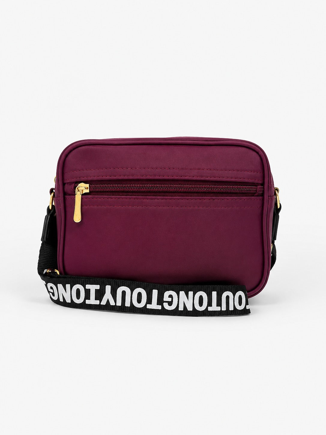 Quilted Square Crossbody Bag with Adjustable Logo Strap-Maroon