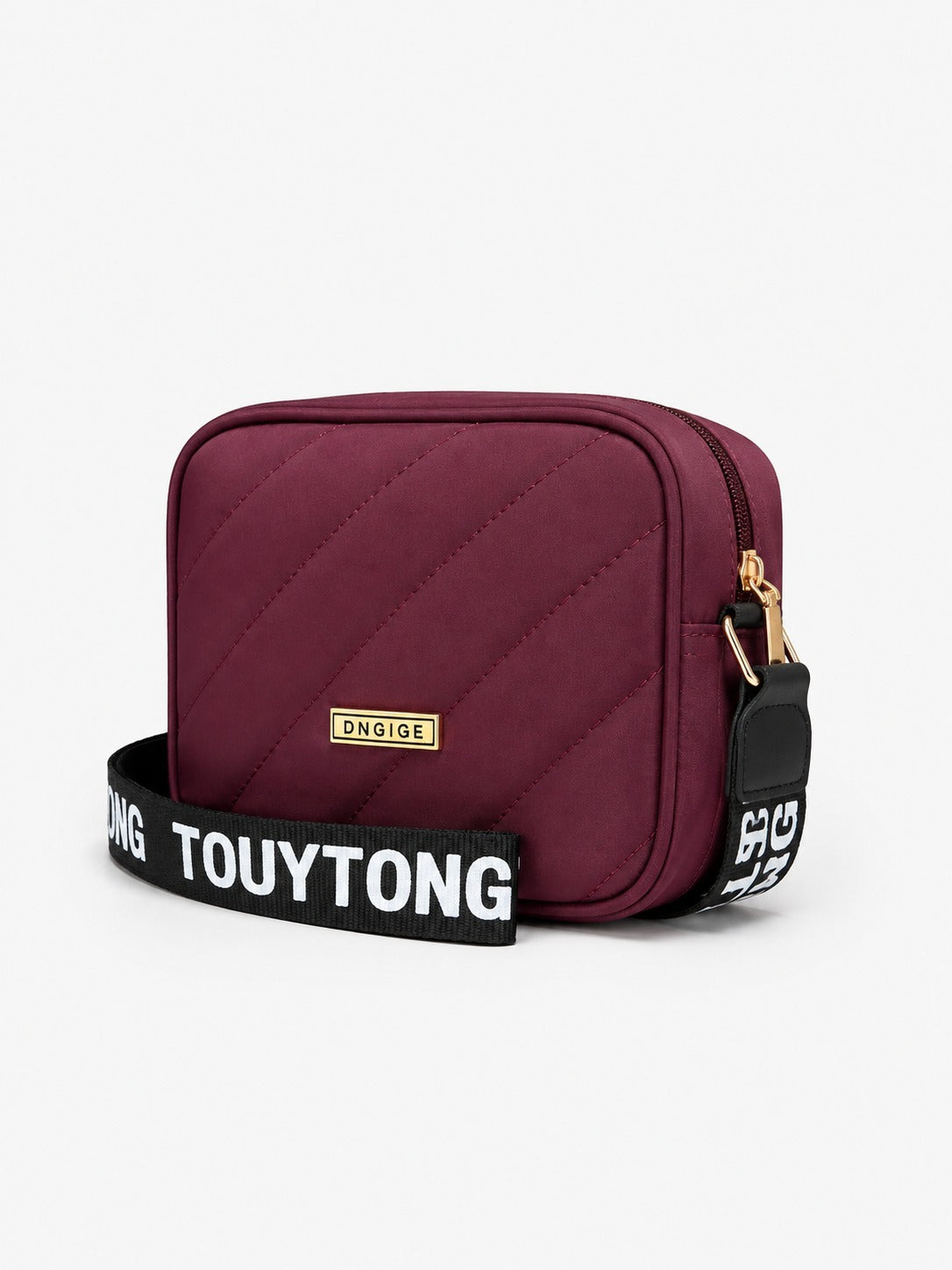 Quilted Square Crossbody Bag with Adjustable Logo Strap-Maroon