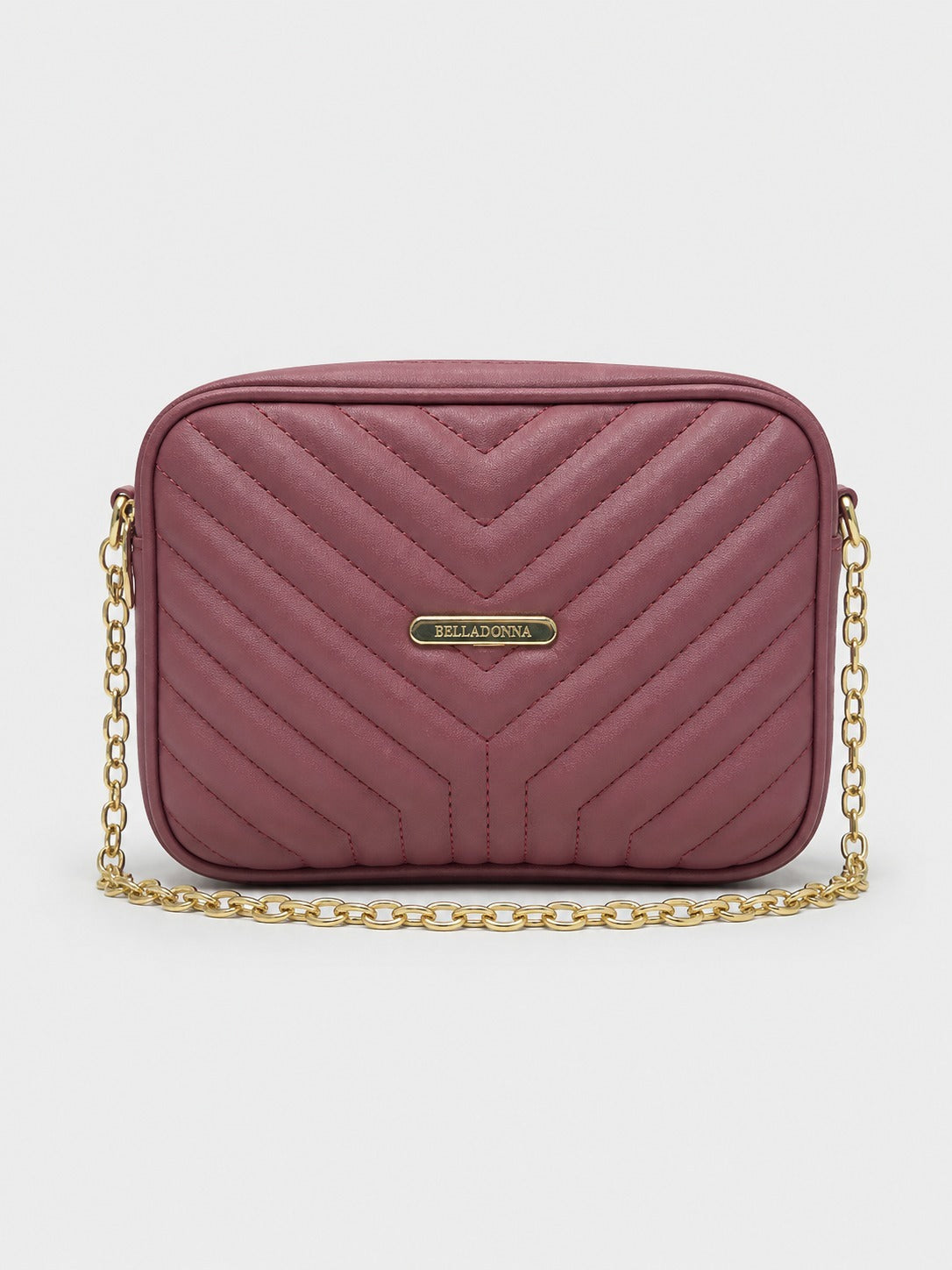 Quilted Crossbody Bag with Gold Chain Strap – Pink