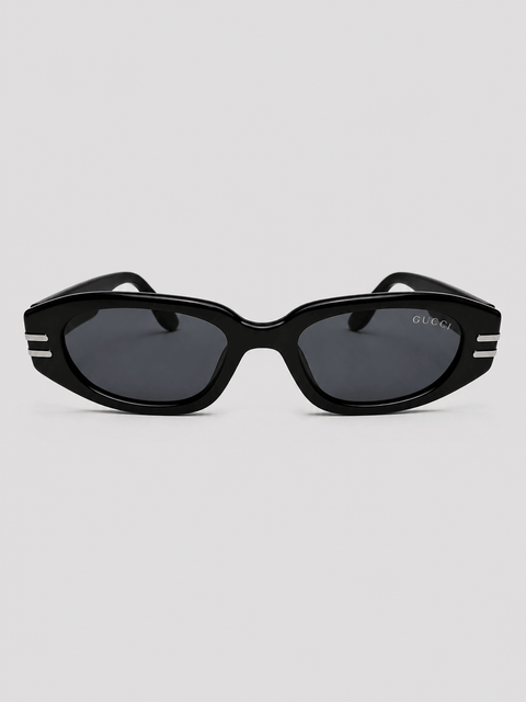 Black Oval Sunglasses – Premium Silver-Accent Frame, Universal Fit - ainfonline