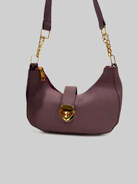 Crescent Shoulder Bag with Gold Chain Strap & Buckle Lock – Lavender - ainfonline