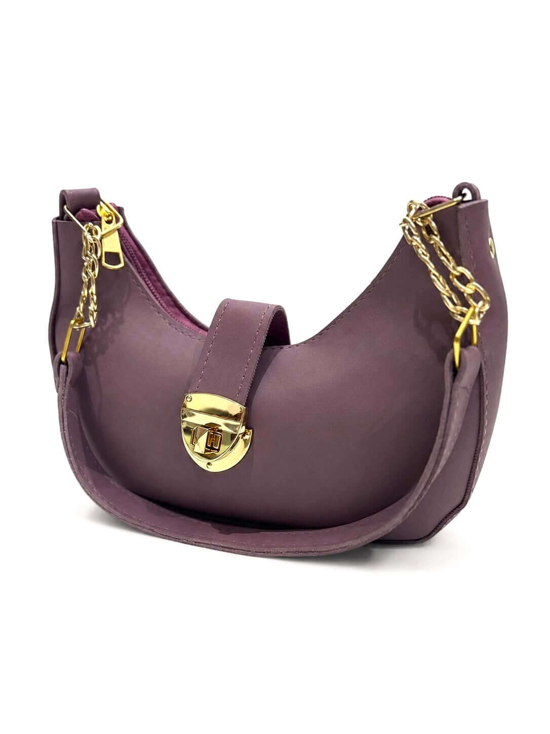 Crescent Shoulder Bag with Gold Chain Strap & Buckle Lock – Lavender - ainfonline