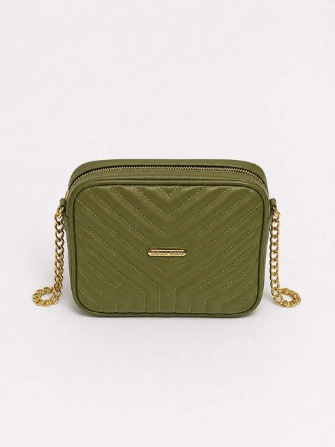 Quilted Crossbody Bag with Gold Chain Strap – Olive - ainfonline
