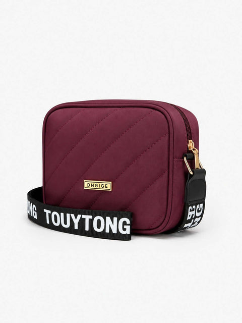 Quilted Square Crossbody Bag with Adjustable Logo Strap-Maroon - ainfonline