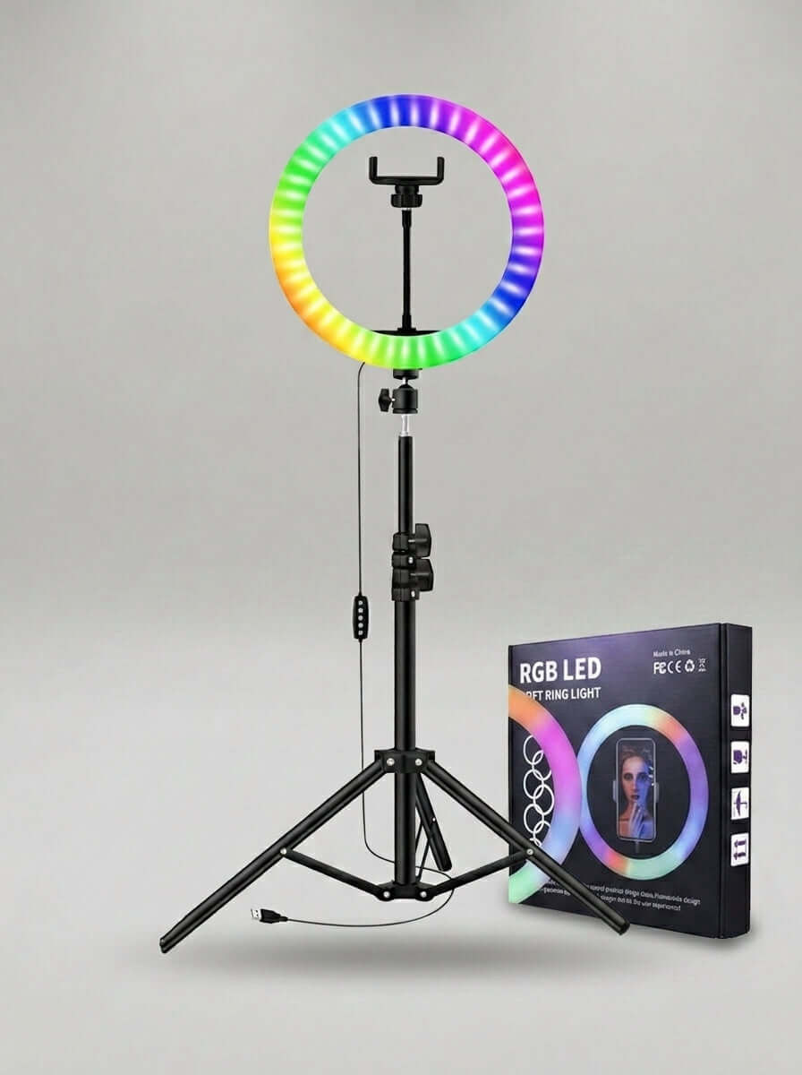 RGB LED Ring Light with Tripod Stand & Phone Holder - ainfonline